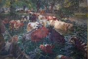 Emile Claus Cows crossing the Lys River oil